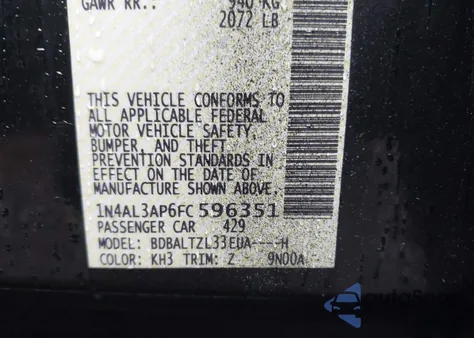 2015 Nissan Altima 2.5 Sl z USA, uszkodzony, nr VIN 1N4AL3AP6FC596351